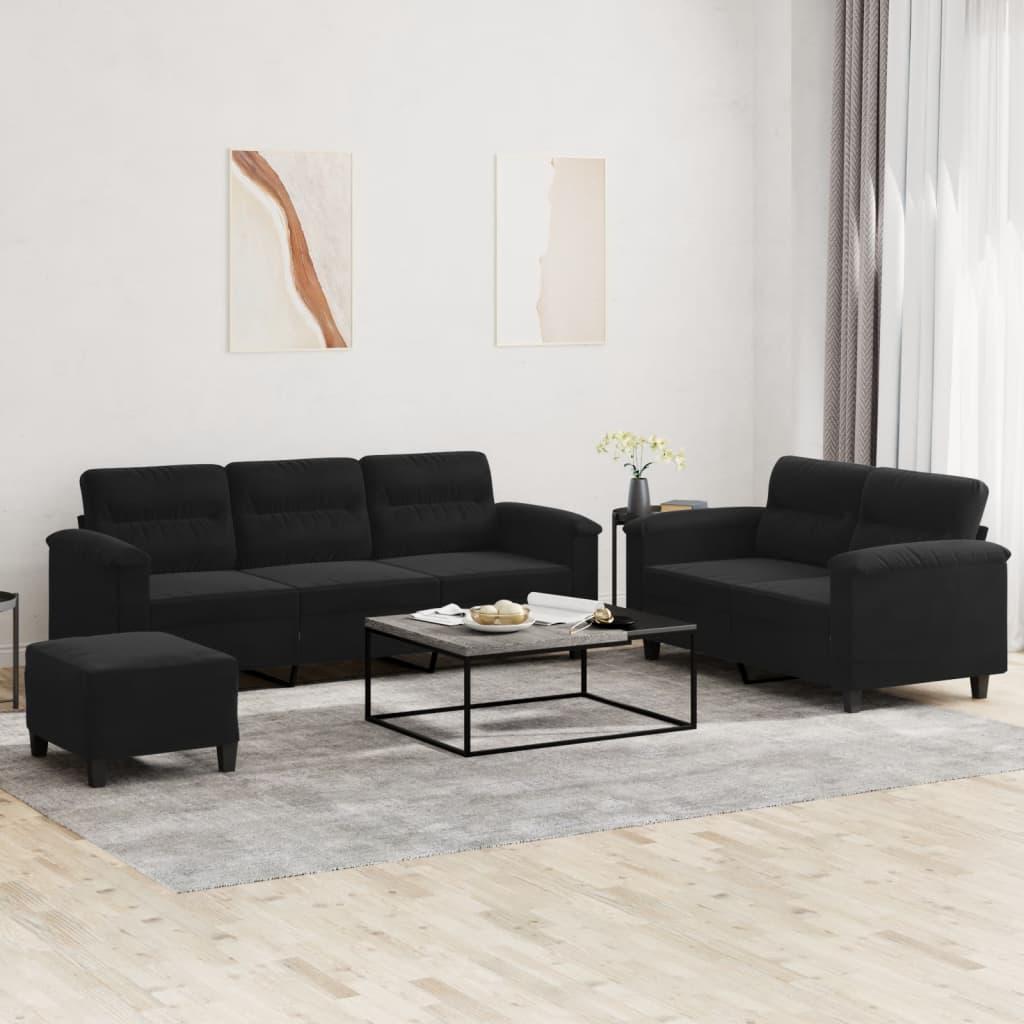 3 personers sofa med hynder mikrofiberstof sort