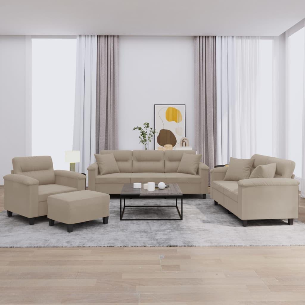 Sofasæt 4 dele med puder mikrofiberstof gråbrun billede