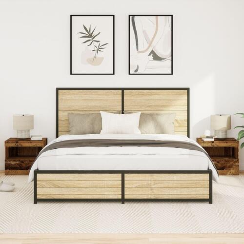 Sengeborde med LED-lys 2 stk Gamle træ 50x40x45 cm