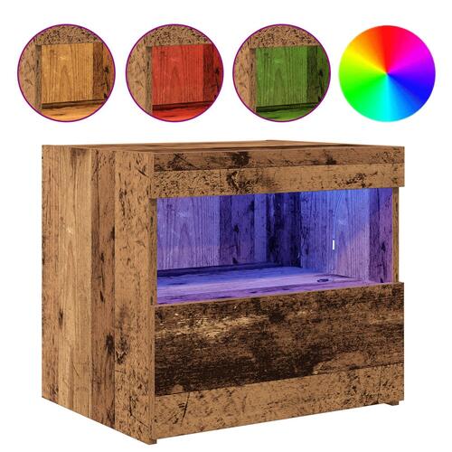 Sengeborde med LED-lys 2 stk Gamle træ 50x40x45 cm