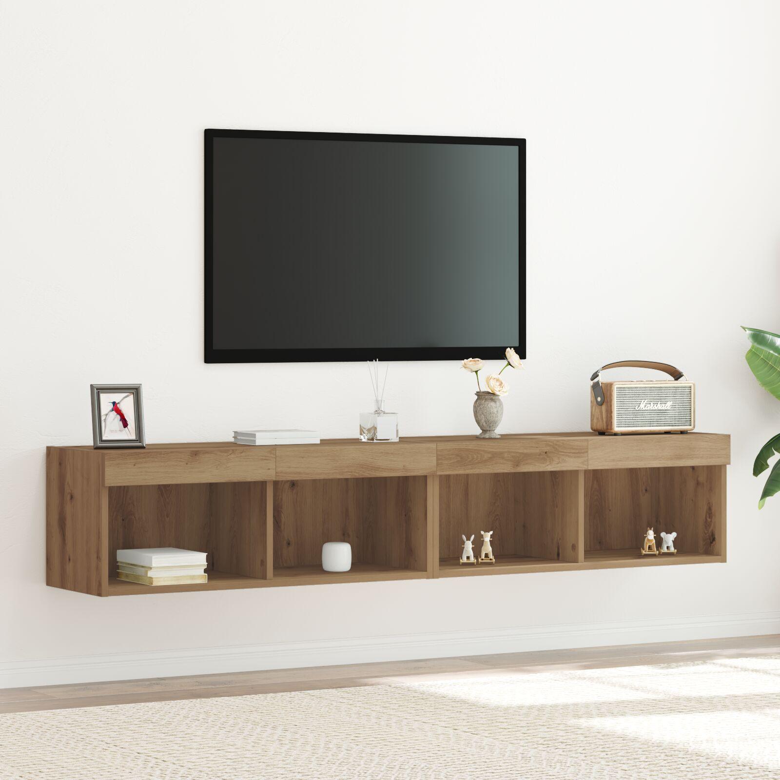 TV Vægmonterede Skabe med LED Lys 2 stk Artisan Eg 80x30x30 cm