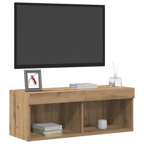 TV Vægmonterede Skabe med LED Lys 2 stk Artisan Eg 80x30x30 cm