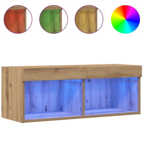 TV Vægmonterede Skabe med LED Lys 2 stk Artisan Eg 80x30x30 cm