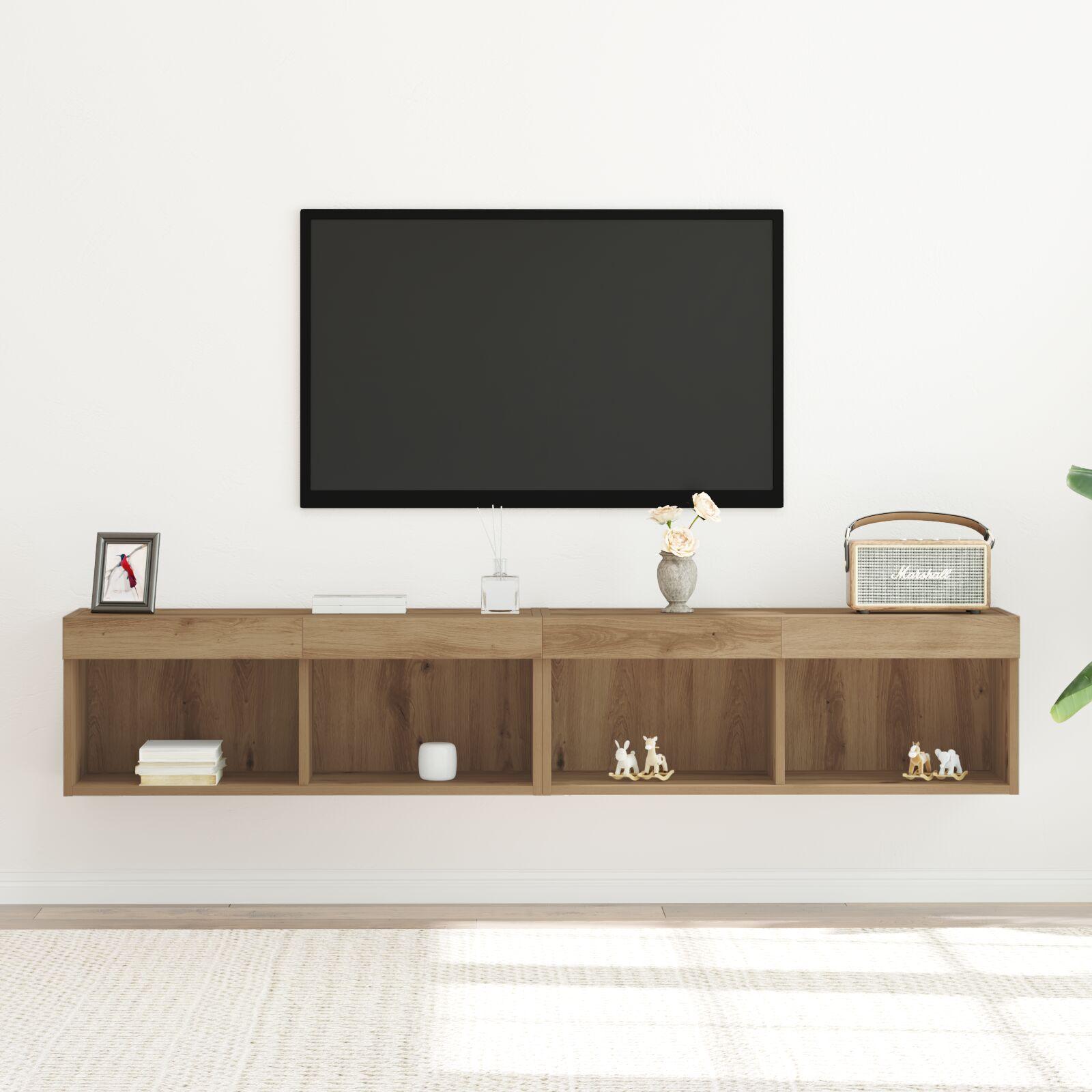 TV Vægmonterede Skabe med LED Lys 2 stk Artisan Eg 80x30x30 cm