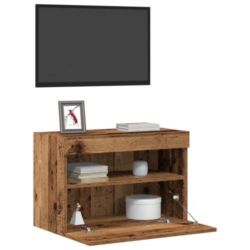 TV Væghylder med LED-lys 2 stk. Gammel træ 60x30x40 cm