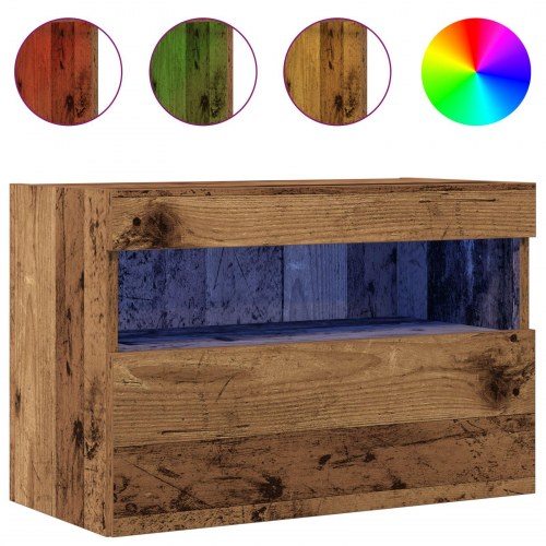 TV Væghylder med LED-lys 2 stk. Gammel træ 60x30x40 cm