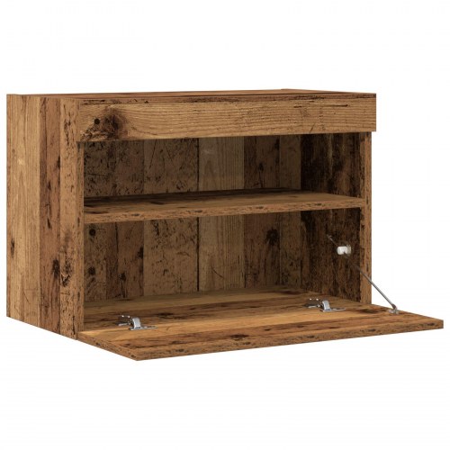 TV Væghylder med LED-lys 2 stk. Gammel træ 60x30x40 cm