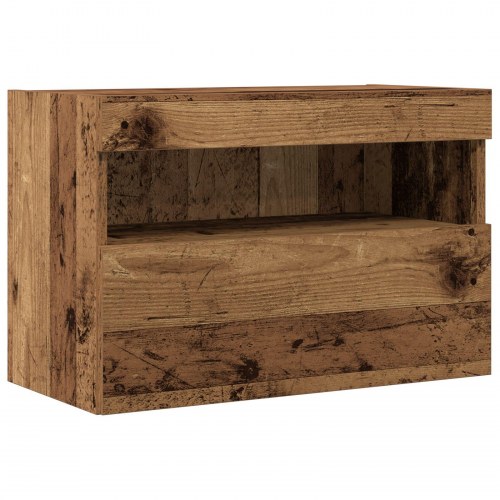 TV Væghylder med LED-lys 2 stk. Gammel træ 60x30x40 cm
