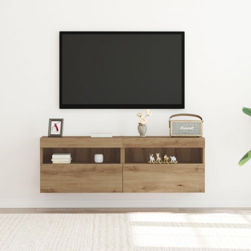 TV Vægholdere med LED Lys 2 stk Artisan Eg 60x30x40 cm