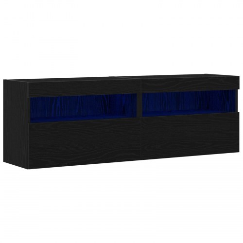 TV Vægskab med LED Lys 2 stk Sort Eg 60x30x40 cm