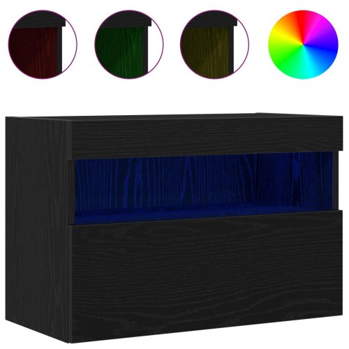 TV Vægskab med LED Lys 2 stk Sort Eg 60x30x40 cm