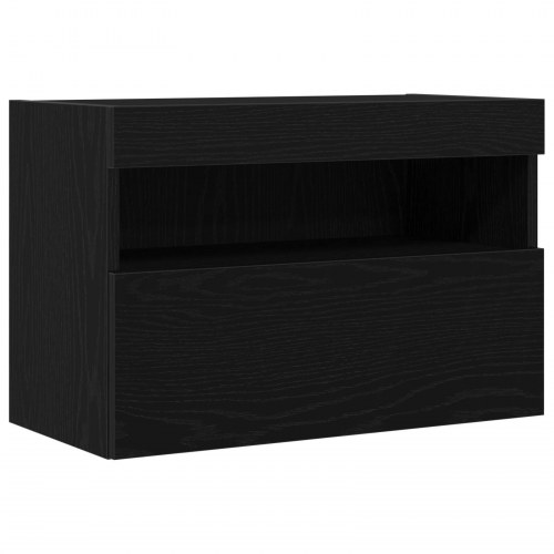 TV Vægskab med LED Lys 2 stk Sort Eg 60x30x40 cm