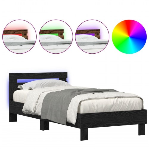 Seng med LED-lys Sort Egetræ 100x200 cm Konstrueret Træ