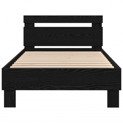 Seng med LED-lys Sort Egetræ 100x200 cm Konstrueret Træ