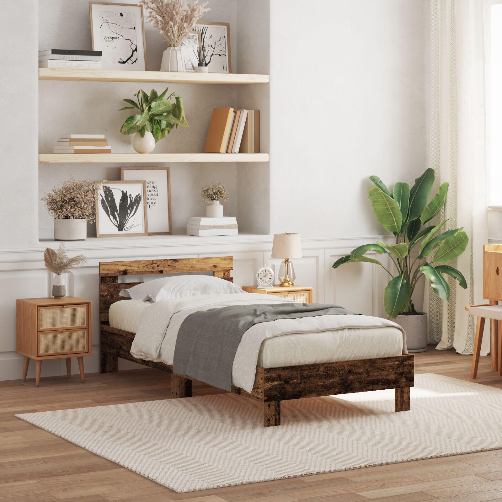 Seng med LED-lys Fint træ 90x200 cm Ingeniørt træ