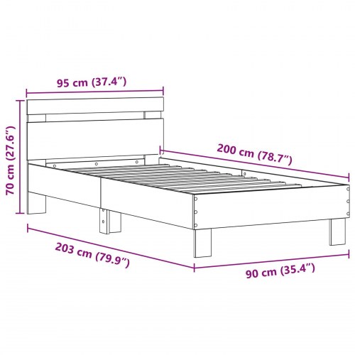 Seng med LED-lys Fint træ 90x200 cm Ingeniørt træ