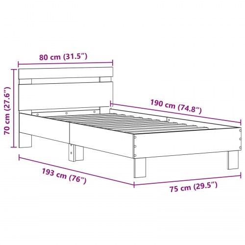 Sengestel med LED lys Artisan Eg 75x190 cm Konstrueret træ