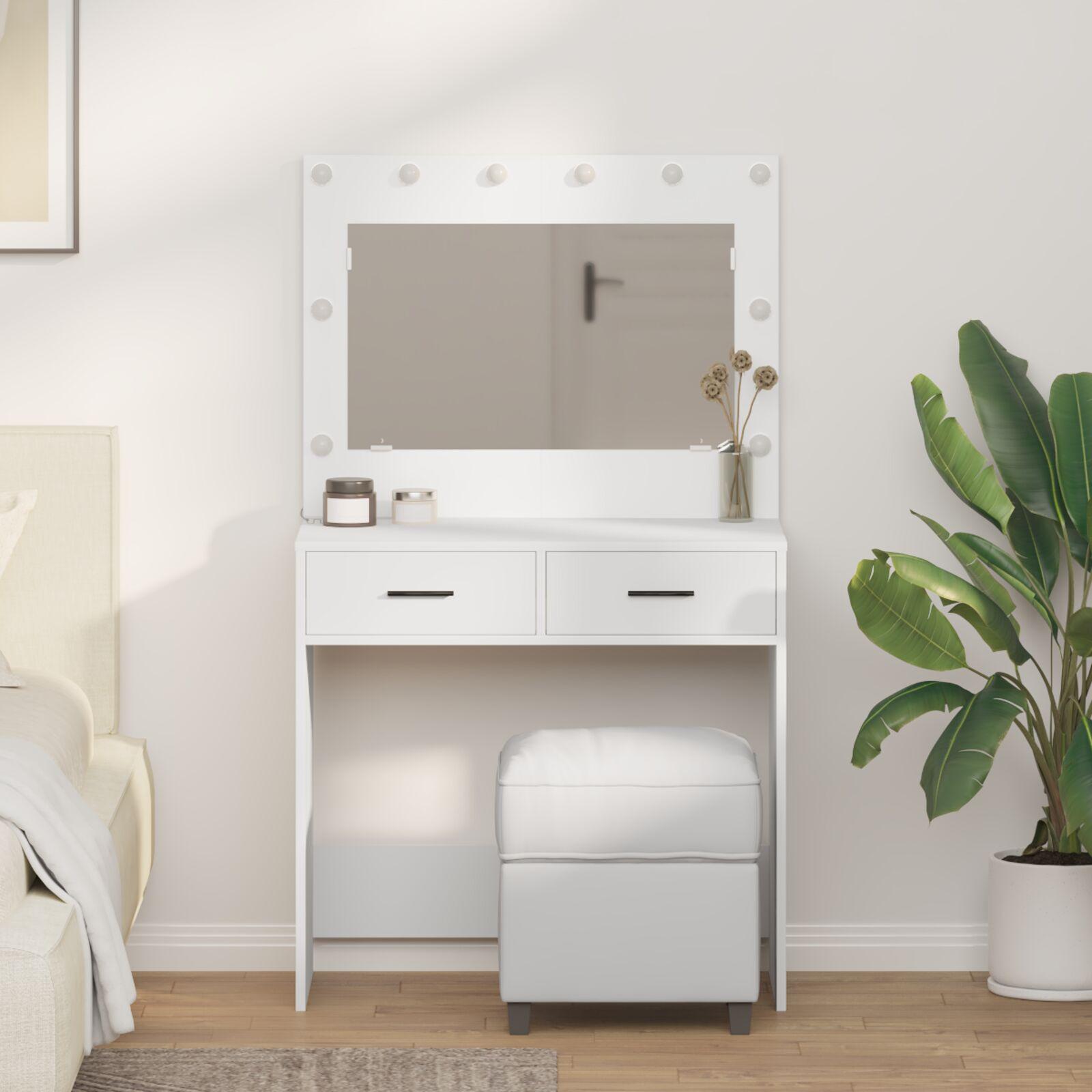 Make-Up Bord Med Skuffe Hvid 78.5 X 41 X 135 Cm Konstrueret Træ