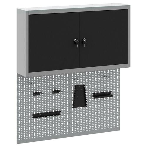 3-delt værktøjsskab og pegboard sæt til vægmontering i sort metal