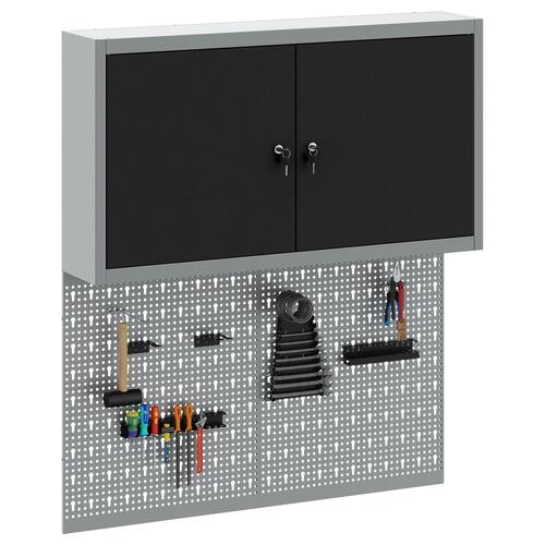 3-delt værktøjsskab og pegboard sæt til vægmontering i sort metal