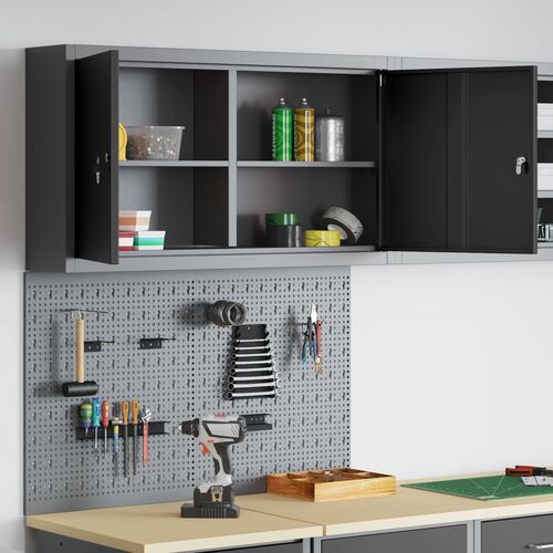 3-delt værktøjsskab og pegboard sæt til vægmontering i sort metal