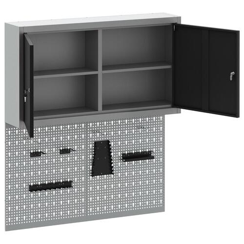 3-delt værktøjsskab og pegboard sæt til vægmontering i sort metal