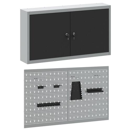 3-delt værktøjsskab og pegboard sæt til vægmontering i sort metal