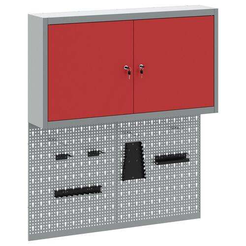 3-delt værktøjsrum og pegboard sæt til vægmontering rød metal