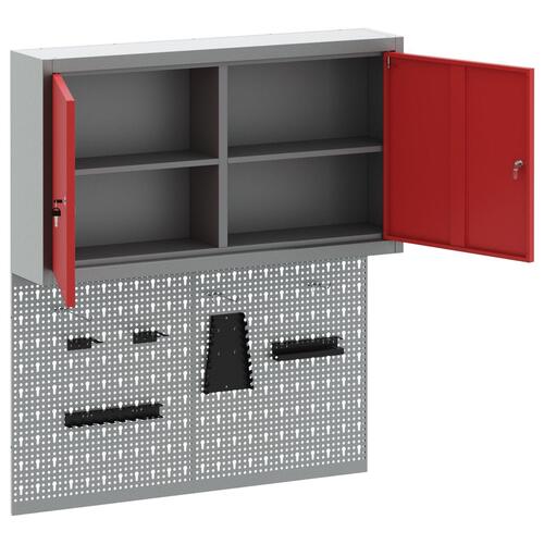 3-delt værktøjsrum og pegboard sæt til vægmontering rød metal