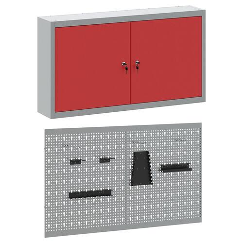 3-delt værktøjsrum og pegboard sæt til vægmontering rød metal