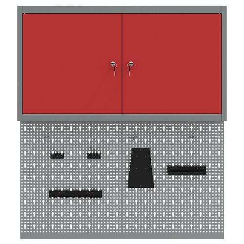 3-delt værktøjsrum og pegboard sæt til vægmontering rød metal