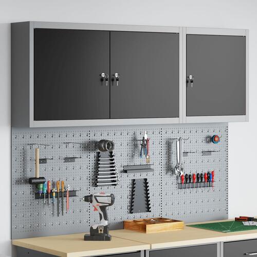 5-delt værktøjsskab og pegboard sæt vægmonteret sort metal