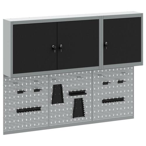 5-delt værktøjsskab og pegboard sæt vægmonteret sort metal