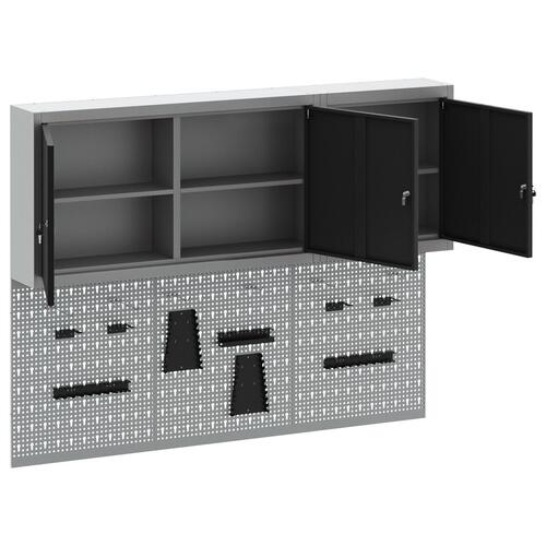 5-delt værktøjsskab og pegboard sæt vægmonteret sort metal