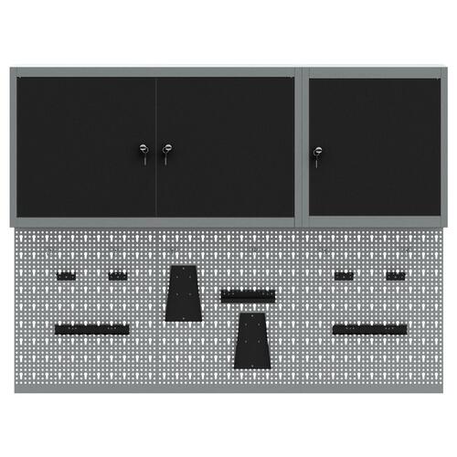 5-delt værktøjsskab og pegboard sæt vægmonteret sort metal