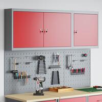 5 Delers Værktøjskab og Pegboard Sæt Vægmonteret Rødt Metal