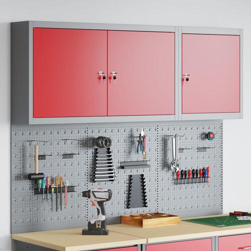 5 Delers Værktøjskab og Pegboard Sæt Vægmonteret Rødt Metal