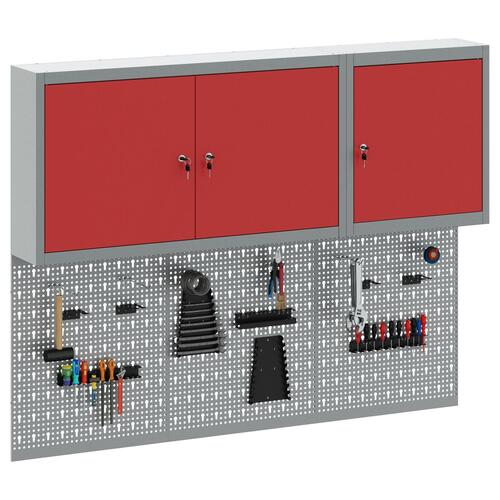 5 Delers Værktøjskab og Pegboard Sæt Vægmonteret Rødt Metal