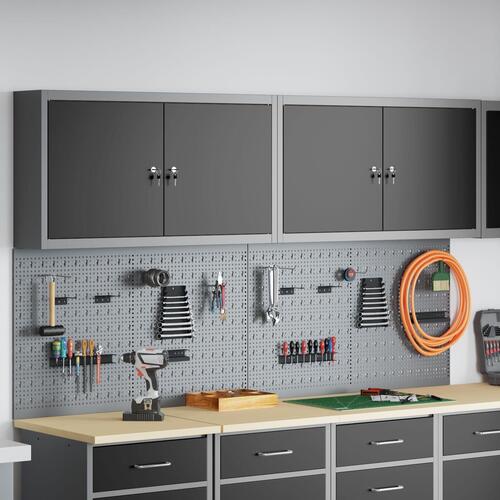 6 Stykker Værktøjsskab og Pegboard Sæt Væghængt Sort Metal