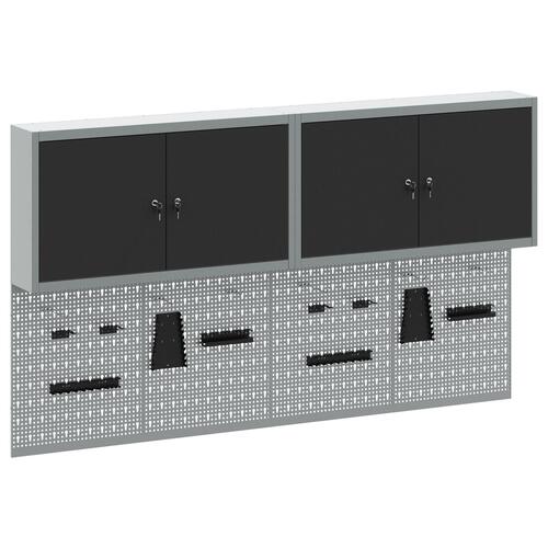 6 Stykker Værktøjsskab og Pegboard Sæt Væghængt Sort Metal