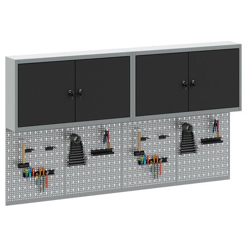 6 Stykker Værktøjsskab og Pegboard Sæt Væghængt Sort Metal