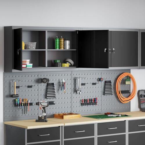 6 Stykker Værktøjsskab og Pegboard Sæt Væghængt Sort Metal