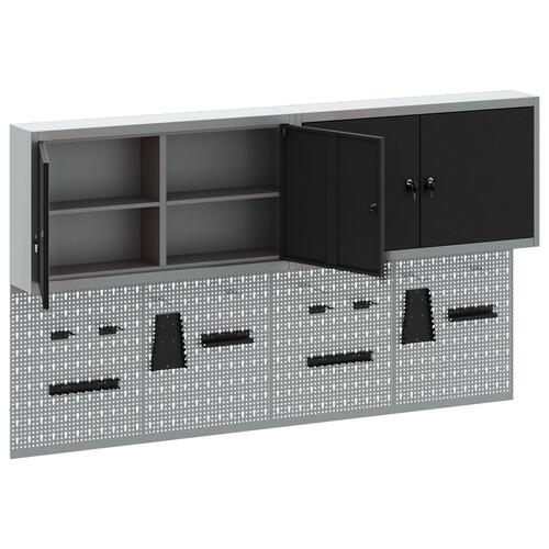 6 Stykker Værktøjsskab og Pegboard Sæt Væghængt Sort Metal