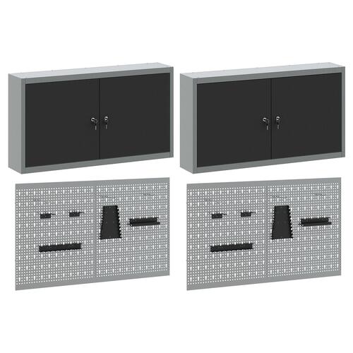 6 Stykker Værktøjsskab og Pegboard Sæt Væghængt Sort Metal