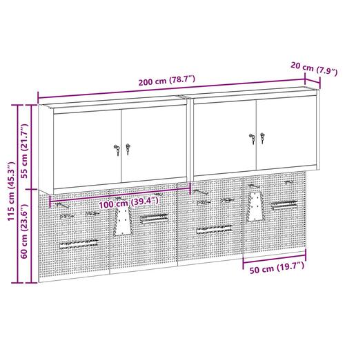 6 Stykker Værktøjsskab og Pegboard Sæt Væghængt Sort Metal