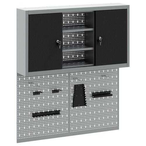 3-delt værktøjsskab og pegboard sæt vægmonteret sort metal