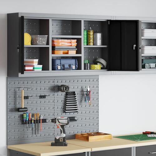 3-delt værktøjsskab og pegboard sæt vægmonteret sort metal
