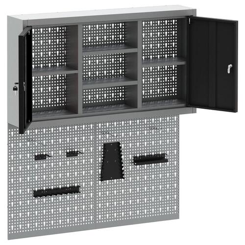 3-delt værktøjsskab og pegboard sæt vægmonteret sort metal