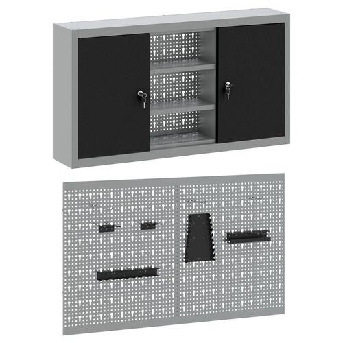 3-delt værktøjsskab og pegboard sæt vægmonteret sort metal