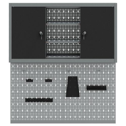 3-delt værktøjsskab og pegboard sæt vægmonteret sort metal